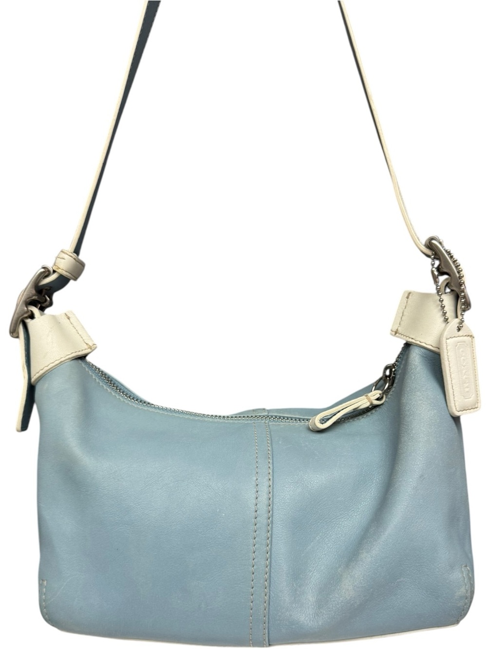 Coach Blue White Demi Shoulder Bag 9564 Vintage Y2K Leather Two Tone Blue White